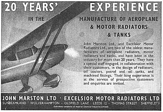 John Marston Ltd - Aircraft Radiators                            