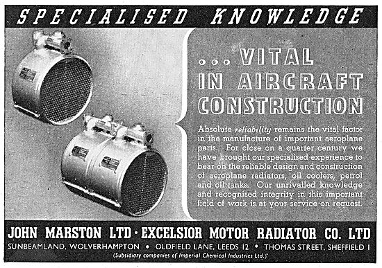 John Marston Ltd - Aircraft Radiators. Excelsior Motor Radiator  