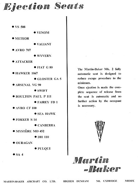 Martin-Baker Mk 2 Ejection Seats                                 