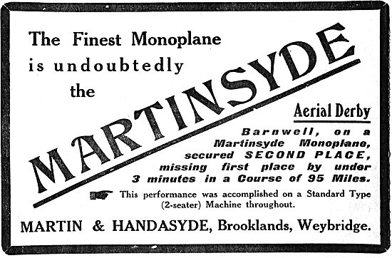 Barnewell 2nd In Aerial Derby On A Martinsyde Monoplane          