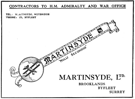 Martinsyde Aircraft 1916 Advert                                  