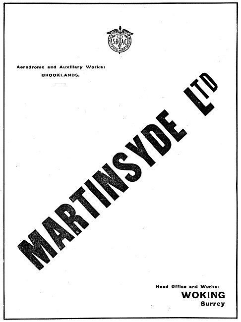 Martinsyde Aircraft. Woking Surrey. 1917                         