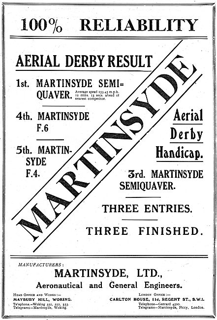 Martinsyde Semi-Quaver 1st In The Aerial Deby                    