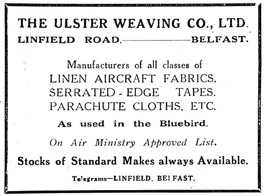 Ulster Weaving Co, Linfield Rd, Belfast. Aeroplane Fabrics       