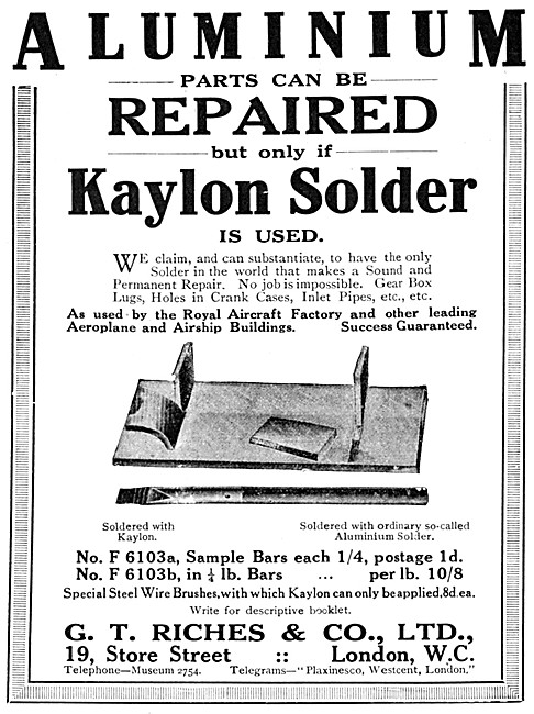 G.T.Riches KAYLON Solder For Aluminium Repairs 1915              