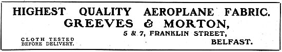 Greeves & Morton. Franklin St, Belfast. Aeroplane Fabrics        