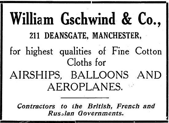 William Gschwind  & Co. Manchester. Aeroplane Cotton Cloths      