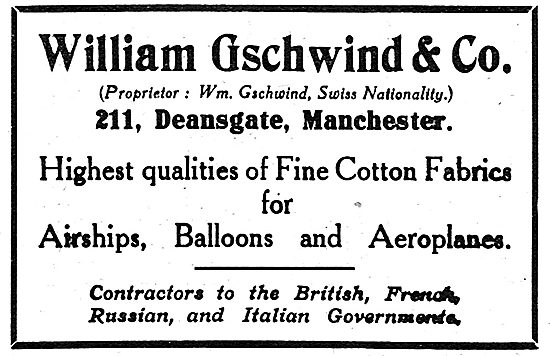 William Gschwind & Co. High Quality Fabrics For Aeroplanes       