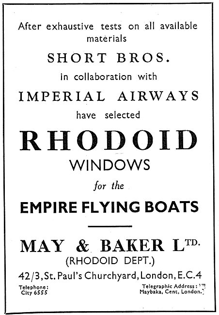 May & Baker Aircraft Transparencies - Rhodoid Windows            