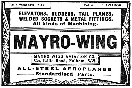 Mayro-Wing Aviation Co. Fulham. All-Steel Aeroplanes             