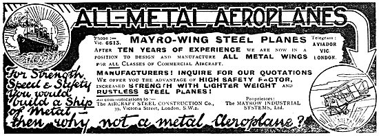 Mayrow Industrial Systems - Steel Aircraft Components. 1919      