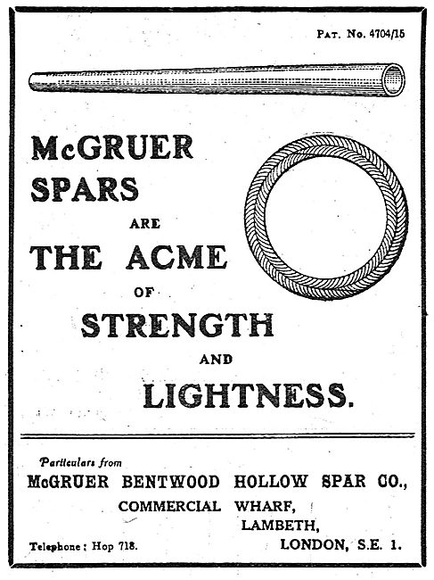 McGruer Bentwood Hollow Spar Company. Aircraft  Struts           