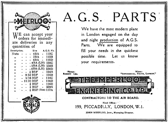 The Meerloo Engineering Co  AGS Parts 1918                       