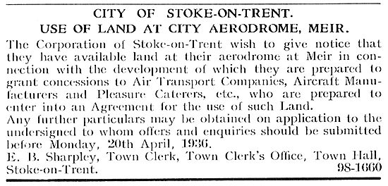 City Aerodrome Meir : Land Available - Concessions               