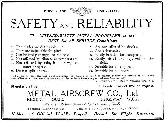 Metal Airscrew Co - Leitener-Watts Metal Propellers For Aircraft 