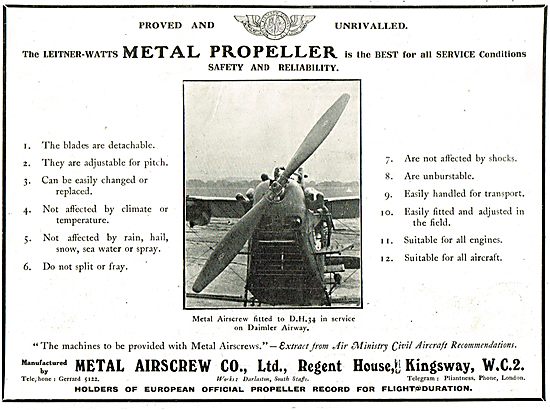 Metal Airscrew Co - Leitener-Watts Metal Propellers For Aircraft 