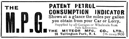 Meteor Manufacturing Company - Petrol Consumption Indicator. 1919