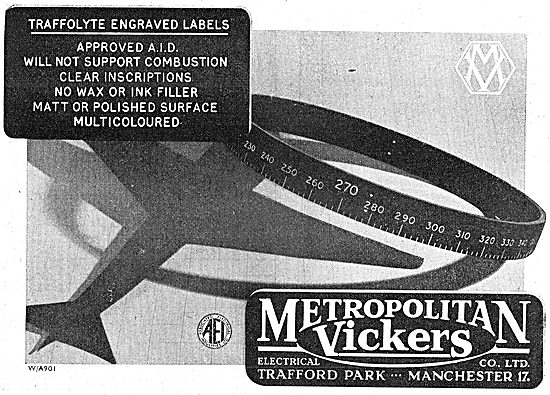 Metropolitan Vickers Traffolyte Engraved Labels                  