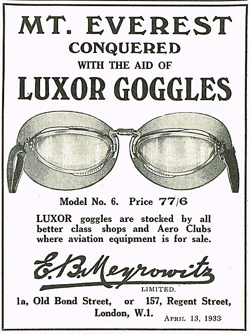 Meyrowitz Luxor Goggles Used On Everesr Flight                   