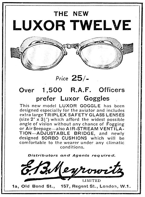 Meyrowitz Luxor Flying Goggles - Triplex Lenses. Sorbo Cushions  