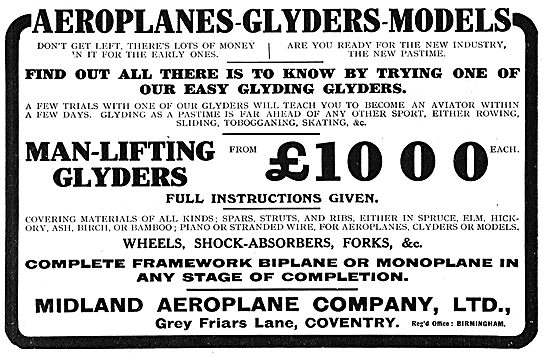 Midland Aeroplane Co - Man Lifitng Glyders From £10 00 Each      