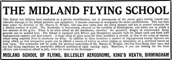 The Midland Flying School. Billesley Aerodrome, Birmingham       