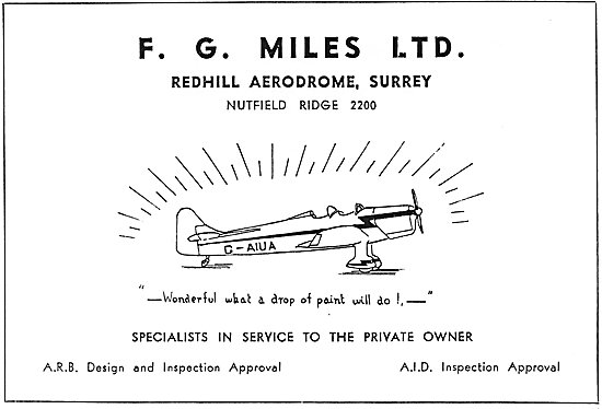 F.G.Miles Ltd Redhill - Light Aircraft Services G-AIUA 1950      