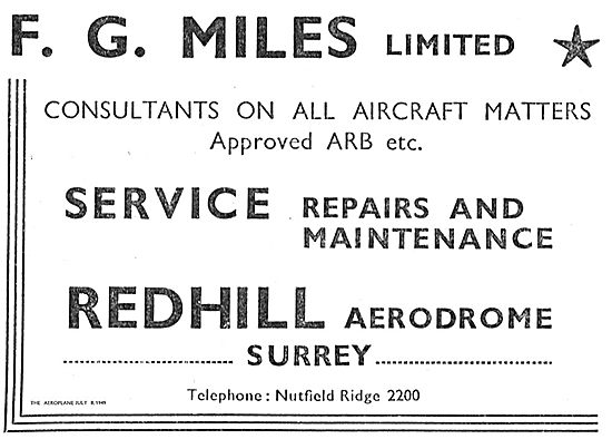 F.G Miles Ltd Redhill - Consultants On All Aircraft Matters      