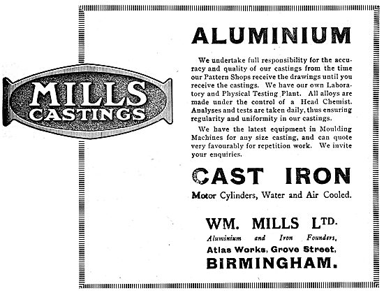 William Mills Aluminium Alloy Castings. Cast Iron Cylinders 1919 