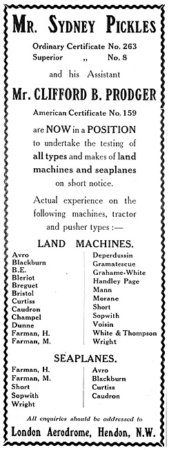 Sydney Pickles & Clifford Prodger Test Pilots 1915               