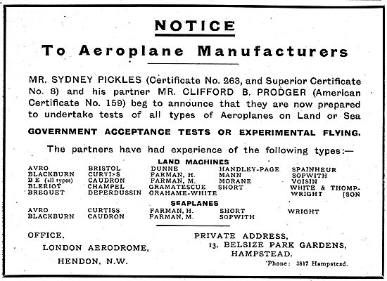 Messrs Pickles & Prodger Test Pilots                             