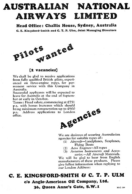 Australian National Airways Pilot Recruitment 1929               