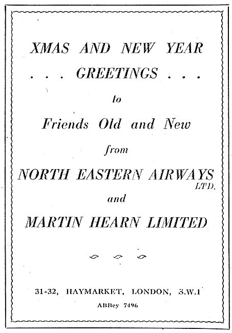 North Eastern Airways & Martin Hearn Christmas Greetings 1942    