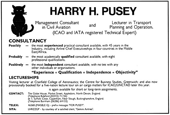 Harry H. Pusey Aviation Consultant 1983 Advert                   
