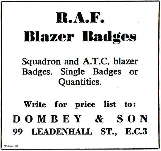 RAF Blazer Badges Dombey & Son 99 Leadenhall St London EC3       
