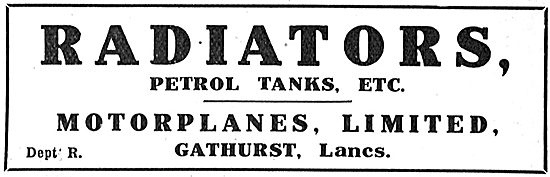 Motorplanes Limited Manufacture Radiators For Aeroplane Engines  