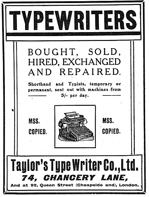 Taylors Type Writer Co - Typewriters                             