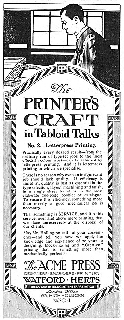 The Acme Press. Watford, herts. Printers & Engravers             