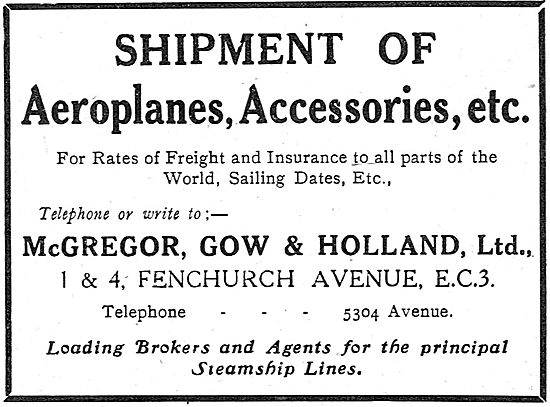 McGregor Gow & Holland - Shipment Of Aeroplanes, Accessories Etc 