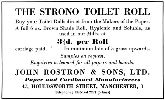 John Rostron & Sons Paper Manufacturers. Toilet Rolls            