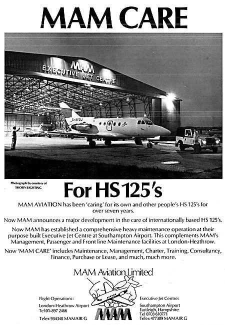 MAM Executive Jet Centre Southampton. 1980 Advert                