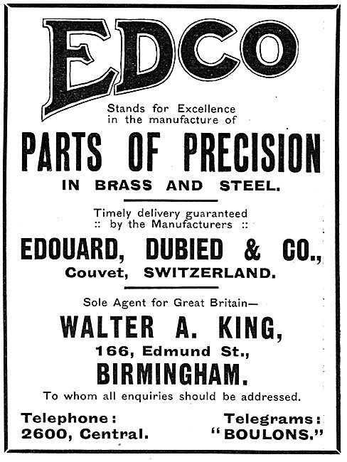 Walter A.King. Birmingham. EDCO Edouard, Dubied & Co             