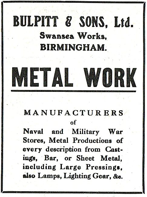 Bulpitt & Sons Metal Work. Swansea Works, Birmingham             