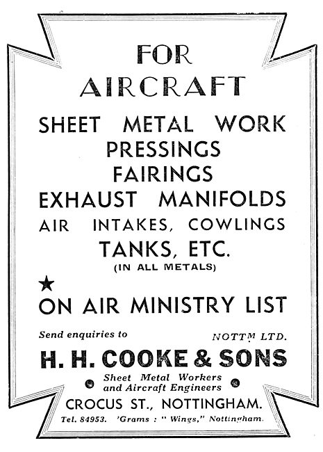 H.H.Cooke & Sons. Crocus Street Nottingham. Sheet Metal Work     