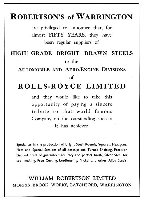 William Robertson Ltd. Latchford. Warrington. Bright Drawn Steels