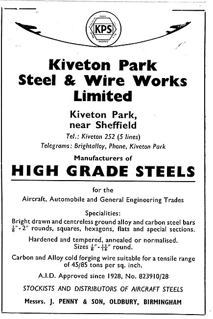 Kiveton Park High Grade Steels & Wires For Aircraft              