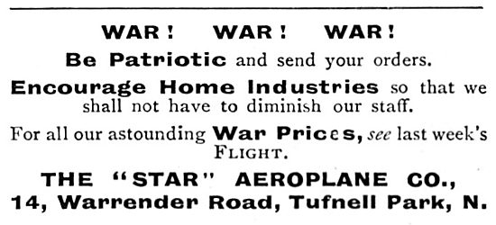 The Star Aeroplane Co. 14, Warrender Road, Tufnell Park. N.      