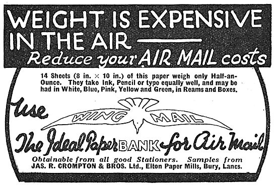 JAS R Crompton Wing Mail - Air Mail Paper                        