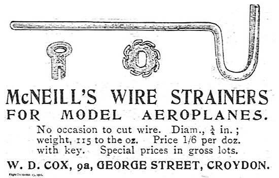 W.D.Cox. Croydon  - McNeills Wire Strainers For Model Aeroplanes 