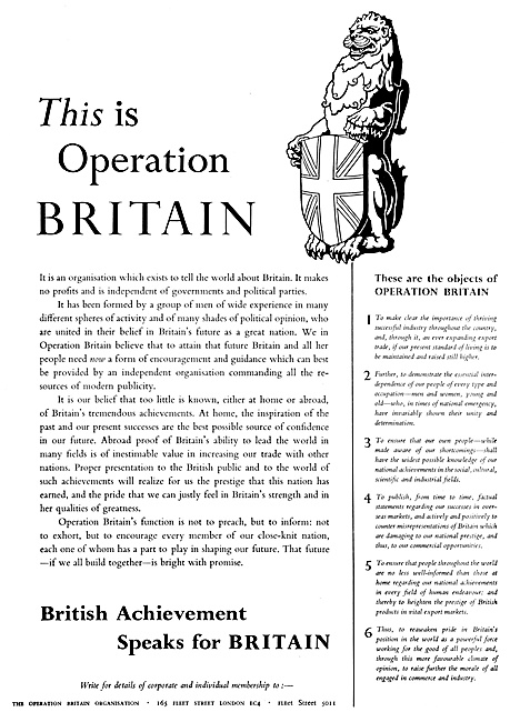 The Operation Britain Organisation. Operation Britain 1958       